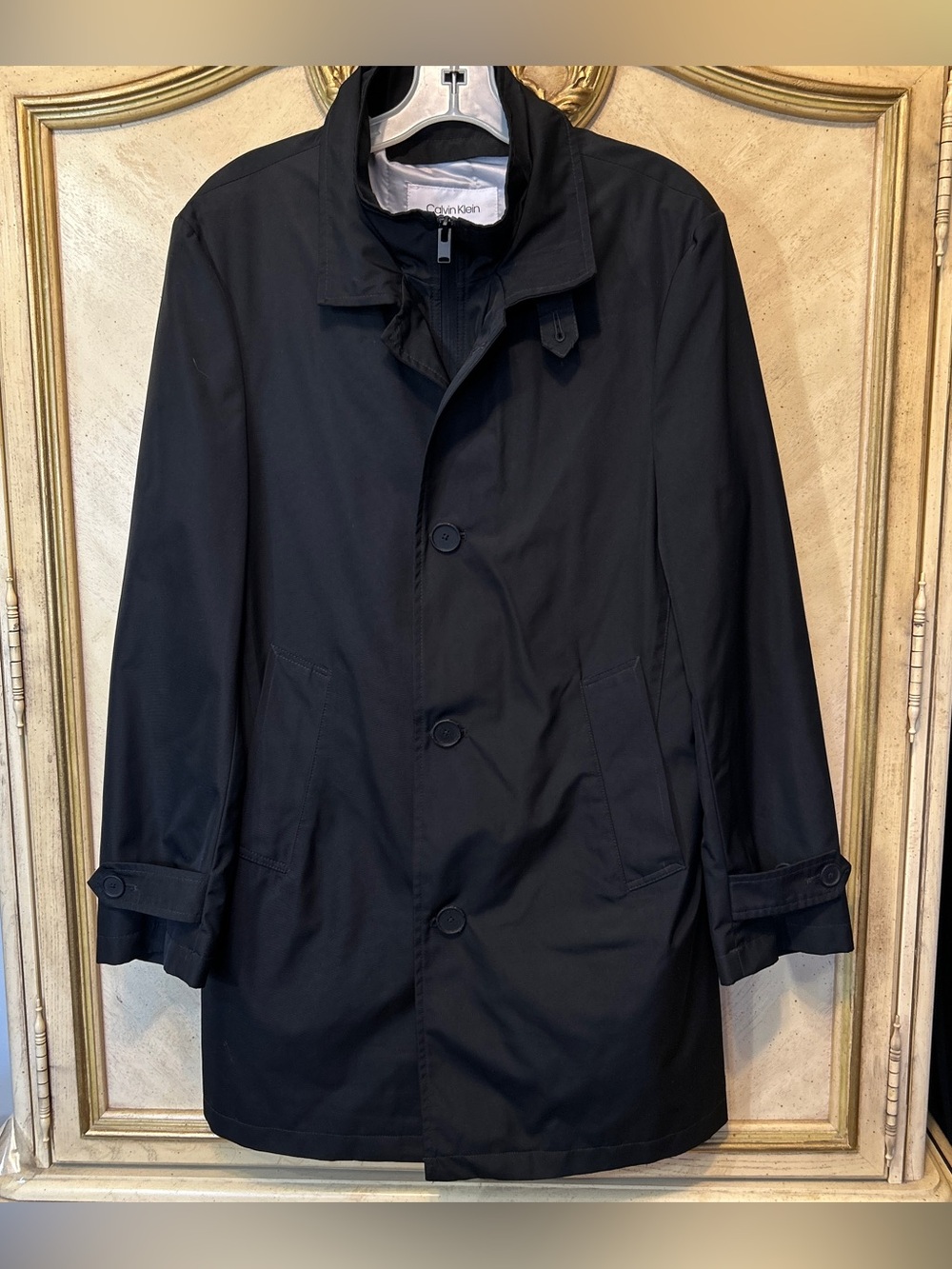 Calvin Klein Black Trench Coat w/ Removable Liner 36 S